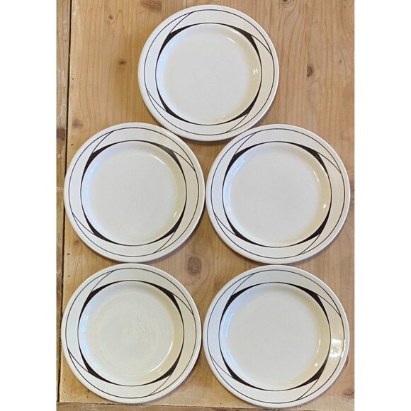 Two Oxford 7880-1 and Three 7890-1 Made Brazil 7 3/8" Black & White Bread Plates - Picture 3 of 4